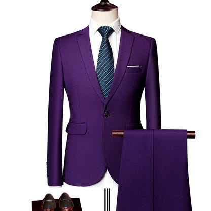 Costume Homme Décontracté Uni 2 Pièces à Un Bouton Coupe Ajustée