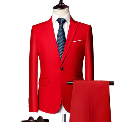 Costume Homme Décontracté Uni 2 Pièces à Un Bouton Coupe Ajustée