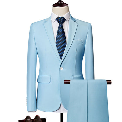 Costume Homme Décontracté Uni 2 Pièces à Un Bouton Coupe Ajustée