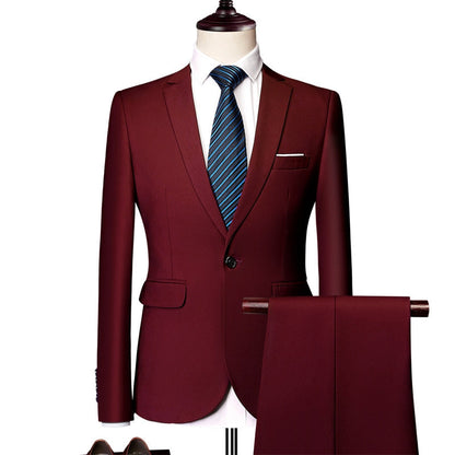 Costume Homme Décontracté Uni 2 Pièces à Un Bouton Coupe Ajustée