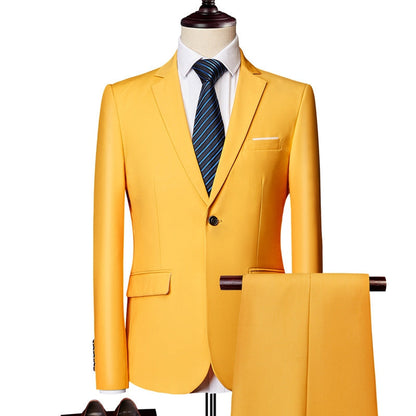Costume Homme Décontracté Uni 2 Pièces à Un Bouton Coupe Ajustée