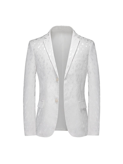 Veste Homme Fashion à Coupe Ajustée avec Revers Cranté, Simple Boutonnage Deux Boutons et Motif Géométrique