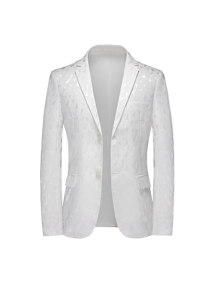 Veste Homme Fashion à Coupe Ajustée avec Revers Cranté, Simple Boutonnage Deux Boutons et Motif Géométrique