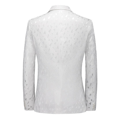 Veste Homme Fashion à Coupe Ajustée avec Revers Cranté, Simple Boutonnage Deux Boutons et Motif Géométrique