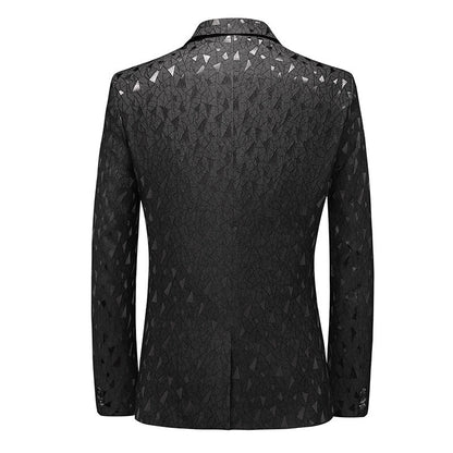 Veste Homme Fashion à Coupe Ajustée avec Revers Cranté, Simple Boutonnage Deux Boutons et Motif Géométrique