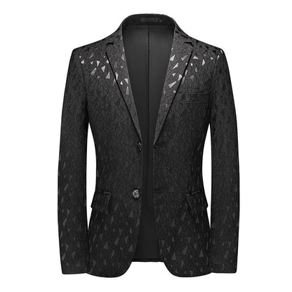 Veste Homme Fashion à Coupe Ajustée avec Revers Cranté, Simple Boutonnage Deux Boutons et Motif Géométrique