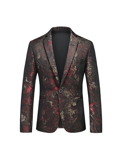 Veste Décontractée Homme à Motifs Floraux, Coupe Ajustée, Revers Cranté, Un Bouton, Simple Poitrine