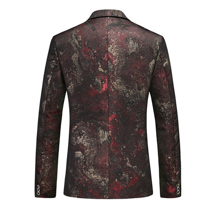Veste Décontractée Homme à Motifs Floraux, Coupe Ajustée, Revers Cranté, Un Bouton, Simple Poitrine