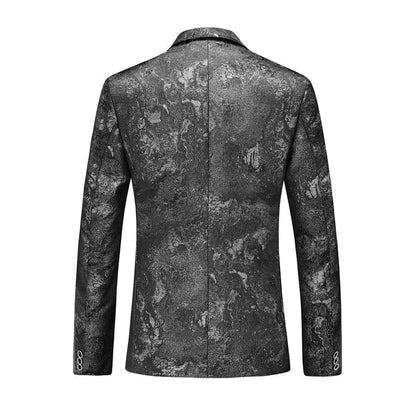 Veste Décontractée Homme à Motifs Floraux, Coupe Ajustée, Revers Cranté, Un Bouton, Simple Poitrine