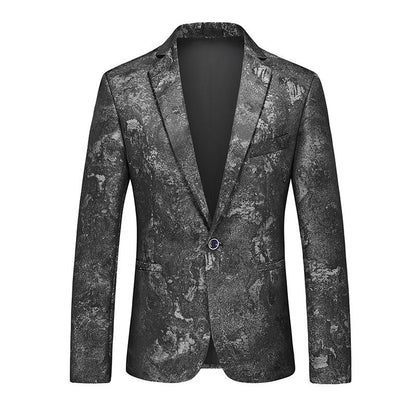 Veste Décontractée Homme à Motifs Floraux, Coupe Ajustée, Revers Cranté, Un Bouton, Simple Poitrine