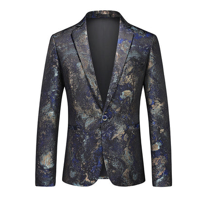 Veste Décontractée Homme à Motifs Floraux, Coupe Ajustée, Revers Cranté, Un Bouton, Simple Poitrine