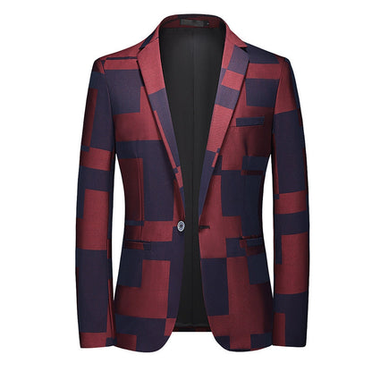 Veste de Blazer Homme à Carreaux Vintage, Coupe Ajustée, à Revers Encorché, Un Bouton, Simple Poitrine