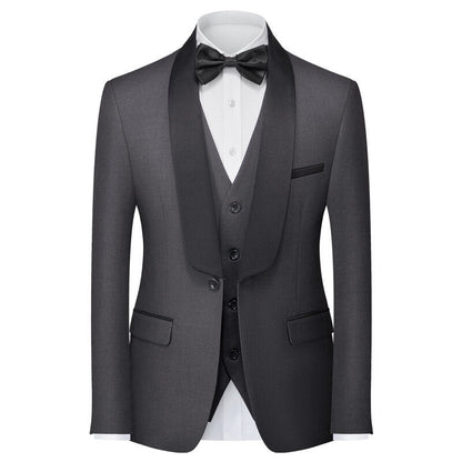 Costumes pour Hommes 3 Pièces de Couleur Unie, Coupe Ajustée, Col Châle, Veste à Un Bouton
