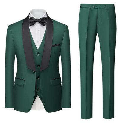 Costumes pour Hommes 3 Pièces de Couleur Unie, Coupe Ajustée, Col Châle, Veste à Un Bouton