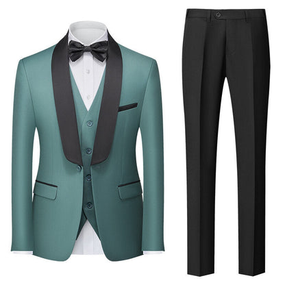 Costumes pour Hommes 3 Pièces de Couleur Unie, Coupe Ajustée, Col Châle, Veste à Un Bouton