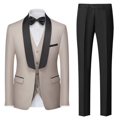 Costumes pour Hommes 3 Pièces de Couleur Unie, Coupe Ajustée, Col Châle, Veste à Un Bouton
