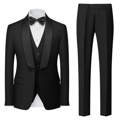Costumes pour Hommes 3 Pièces de Couleur Unie, Coupe Ajustée, Col Châle, Veste à Un Bouton