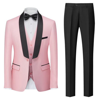 Costumes pour Hommes 3 Pièces de Couleur Unie, Coupe Ajustée, Col Châle, Veste à Un Bouton