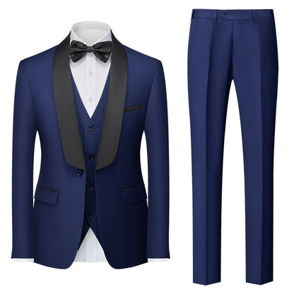 Costumes pour Hommes 3 Pièces de Couleur Unie, Coupe Ajustée, Col Châle, Veste à Un Bouton