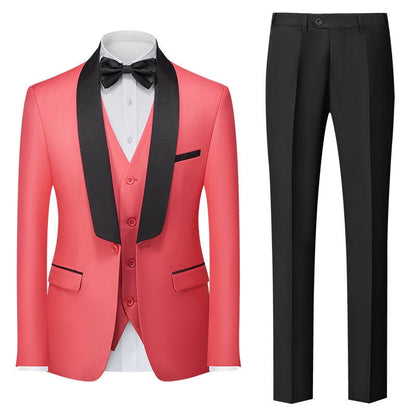 Costumes pour Hommes 3 Pièces de Couleur Unie, Coupe Ajustée, Col Châle, Veste à Un Bouton