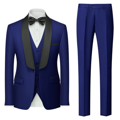 Costumes pour Hommes 3 Pièces de Couleur Unie, Coupe Ajustée, Col Châle, Veste à Un Bouton