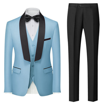 Costumes pour Hommes 3 Pièces de Couleur Unie, Coupe Ajustée, Col Châle, Veste à Un Bouton