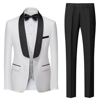Costumes pour Hommes 3 Pièces de Couleur Unie, Coupe Ajustée, Col Châle, Veste à Un Bouton