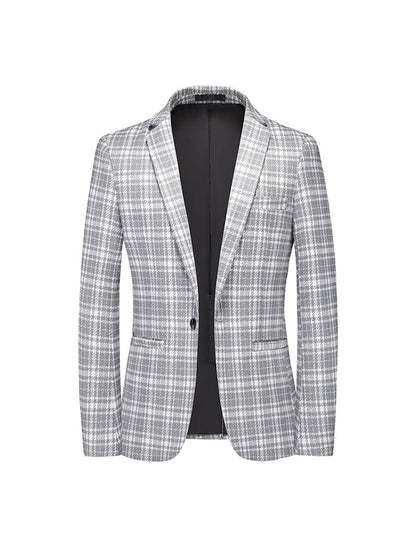 Veste Classique Homme à Carreaux, Coupe Ajustée, Col à Cran, Un Bouton, Simple Poitrine
