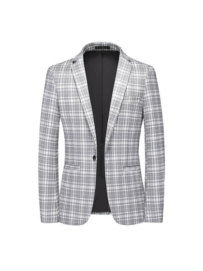 Veste Classique Homme à Carreaux, Coupe Ajustée, Col à Cran, Un Bouton, Simple Poitrine