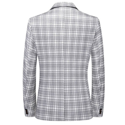 Veste Classique Homme à Carreaux, Coupe Ajustée, Col à Cran, Un Bouton, Simple Poitrine
