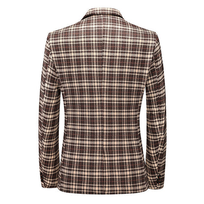 Veste Classique Homme à Carreaux, Coupe Ajustée, Col à Cran, Un Bouton, Simple Poitrine