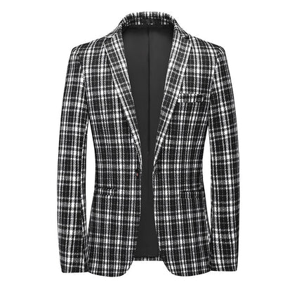 Veste Classique Homme à Carreaux, Coupe Ajustée, Col à Cran, Un Bouton, Simple Poitrine