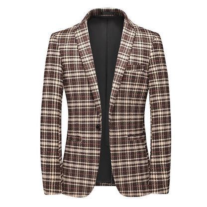 Veste Classique Homme à Carreaux, Coupe Ajustée, Col à Cran, Un Bouton, Simple Poitrine