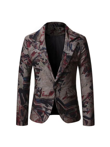 Veste Homme Imprimée Élégante à Bouton Unique avec Revers Cranté et Coupe Ajustée
