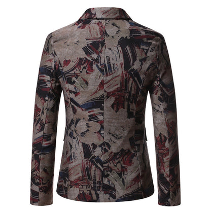 Veste Homme Imprimée Élégante à Bouton Unique avec Revers Cranté et Coupe Ajustée