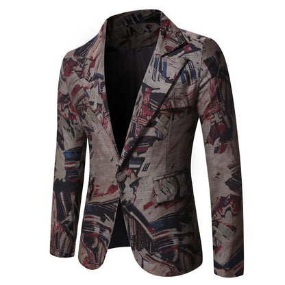 Veste Homme Imprimée Élégante à Bouton Unique avec Revers Cranté et Coupe Ajustée