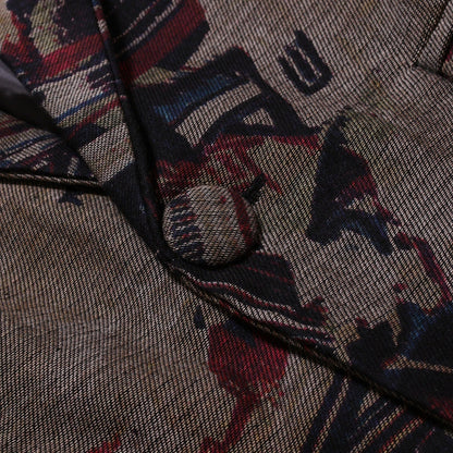 Veste Homme Imprimée Élégante à Bouton Unique avec Revers Cranté et Coupe Ajustée