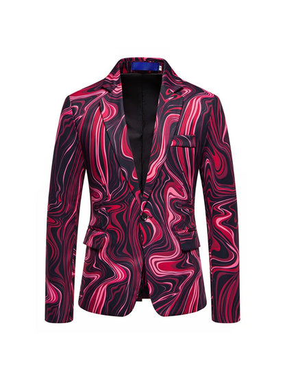 Veste Homme Imprimée Vague à Un Bouton, Coupe Ajustée, Col à Cran Simple Breasted