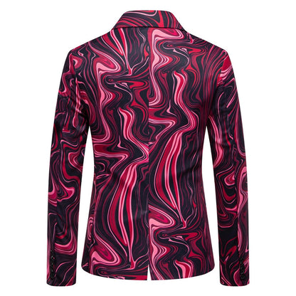 Veste Homme Imprimée Vague à Un Bouton, Coupe Ajustée, Col à Cran Simple Breasted