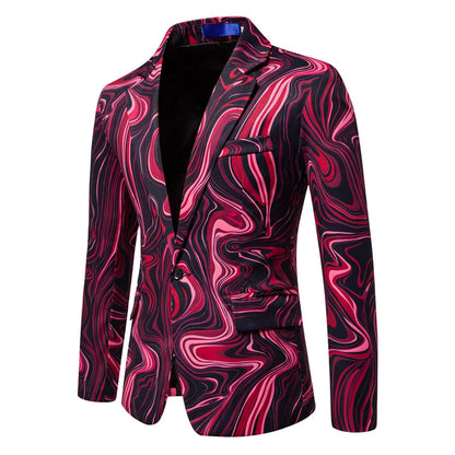 Veste Homme Imprimée Vague à Un Bouton, Coupe Ajustée, Col à Cran Simple Breasted