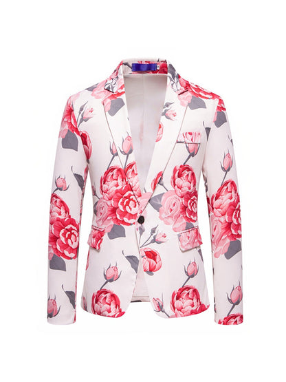 Veste de Fête pour Homme à Coupe Ajustée, Col à Cran, Un Bouton, Imprimé Rose
