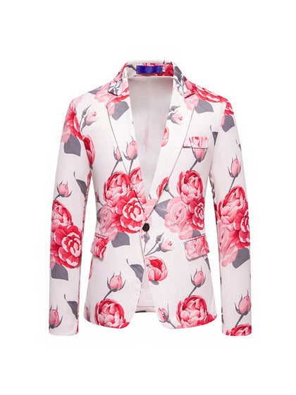 Veste de Fête pour Homme à Coupe Ajustée, Col à Cran, Un Bouton, Imprimé Rose