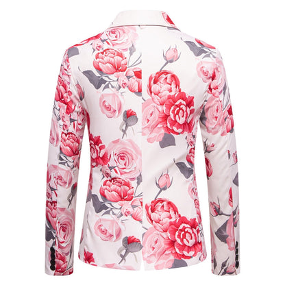 Veste de Fête pour Homme à Coupe Ajustée, Col à Cran, Un Bouton, Imprimé Rose