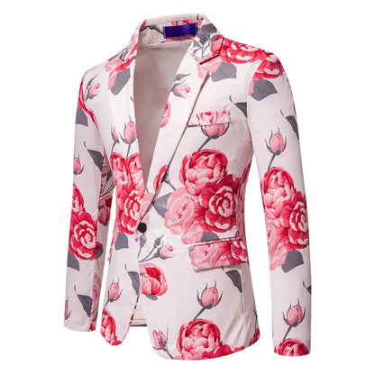 Veste de Fête pour Homme à Coupe Ajustée, Col à Cran, Un Bouton, Imprimé Rose