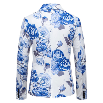Veste de Fête pour Homme à Coupe Ajustée, Col à Cran, Un Bouton, Imprimé Rose