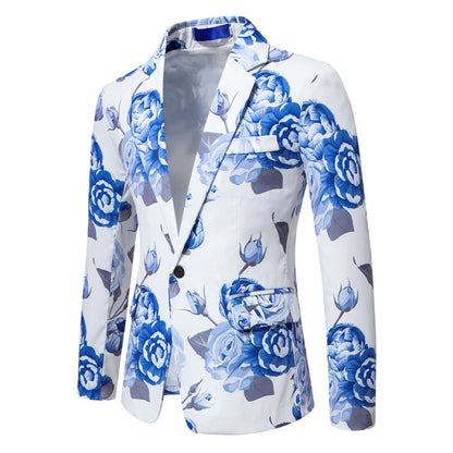 Veste de Fête pour Homme à Coupe Ajustée, Col à Cran, Un Bouton, Imprimé Rose