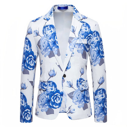 Veste de Fête pour Homme à Coupe Ajustée, Col à Cran, Un Bouton, Imprimé Rose
