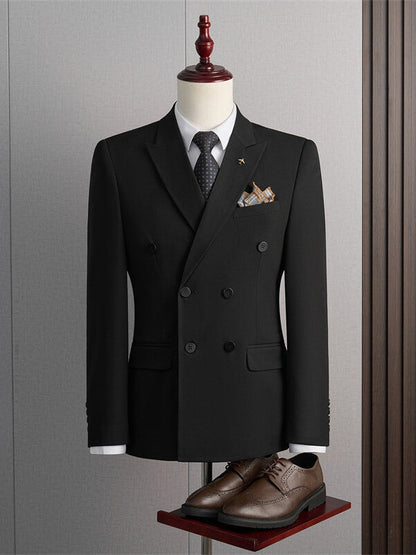 Veste Formelle Homme Coupe Ajustée Col à Cran Double Boutonnage Quatre Boutons Couleur Unie