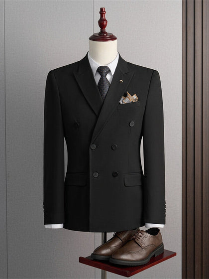 Veste Formelle Homme Coupe Ajustée Col à Cran Double Boutonnage Quatre Boutons Couleur Unie