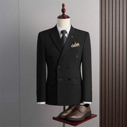 Veste Formelle Homme Coupe Ajustée Col à Cran Double Boutonnage Quatre Boutons Couleur Unie
